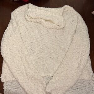 bobeau Cream Popcorn Knit Cowl Sweater